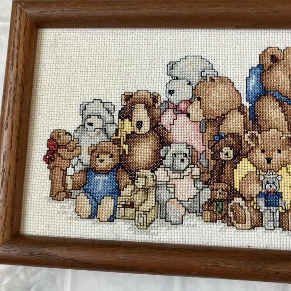 Teddy Bears Gathering‎ Counted Cross Stitch Picture Framed 3D Bear 16.75 X 7